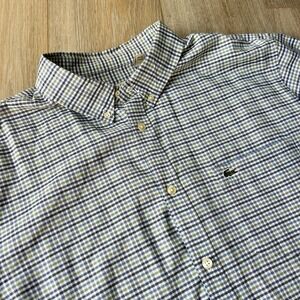Lacoste Regular Fit Button Down Stretch Green And Blue Plaid Preppy‎ Mens XL